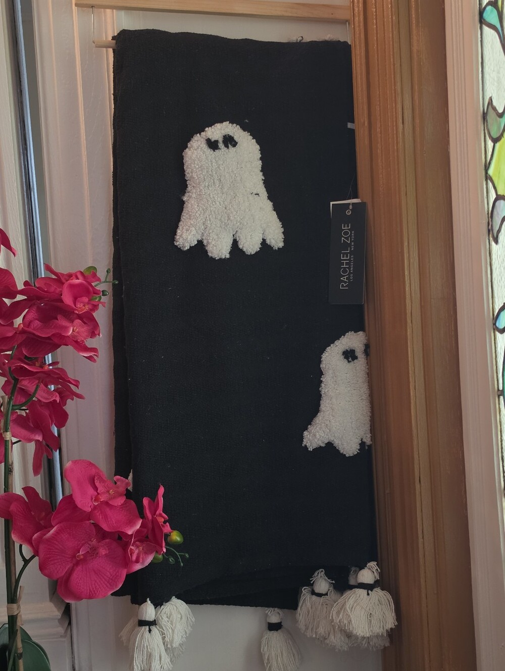 Rachel Zoe Halloween Ghost Throw Blanket Black Ghost Tassels